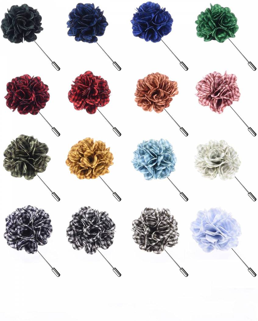 16 Pieces Flower Men's Lapel Pins Handmade Satin Boutonniere Pin For Suit Wedding Groom